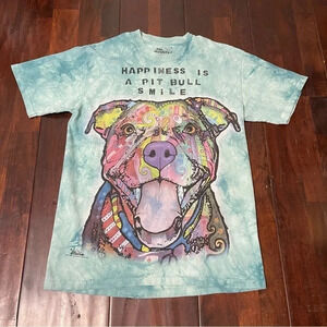 The Mountain Shirt Medium Blue Tie Dye Pit Bull Smile Short Sleeve
